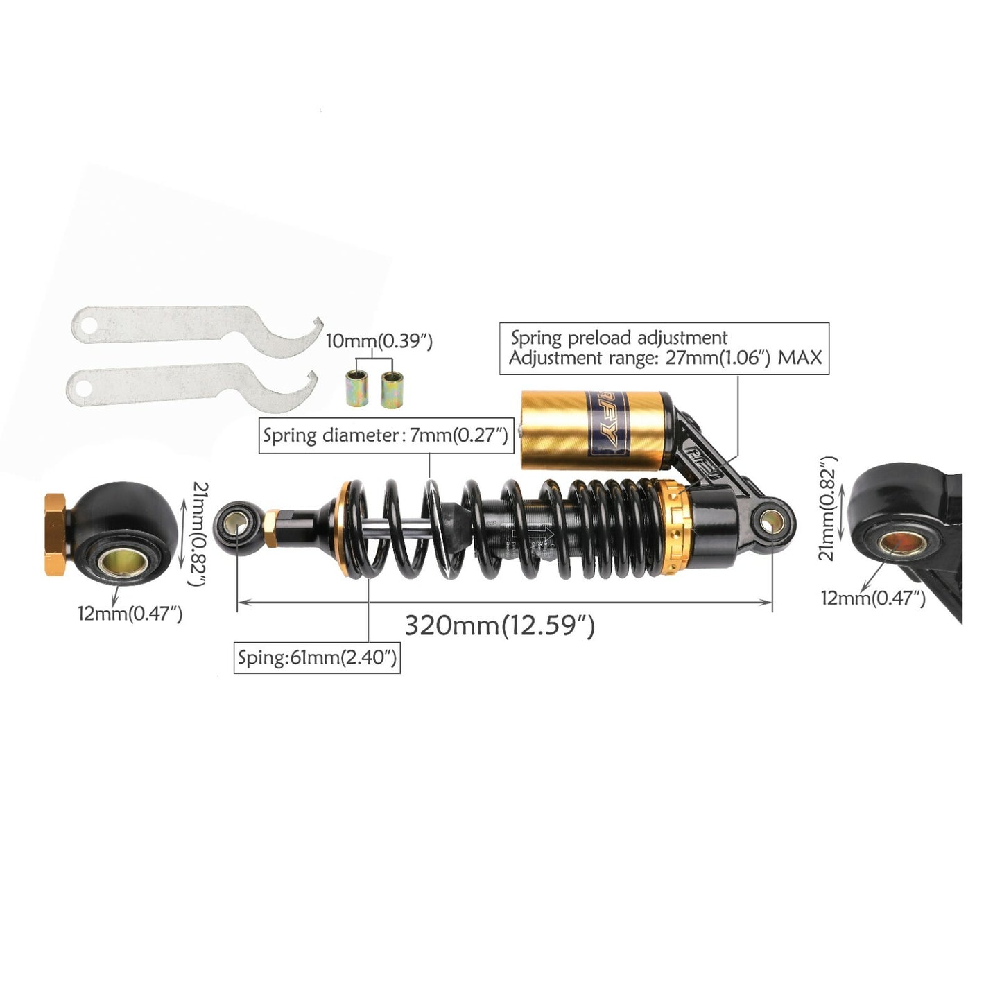 12.5-inch 320mm rear air shock absorber suitable for all-terrain vehicles Quad CB250, for Honda CT70, DT100, CX500