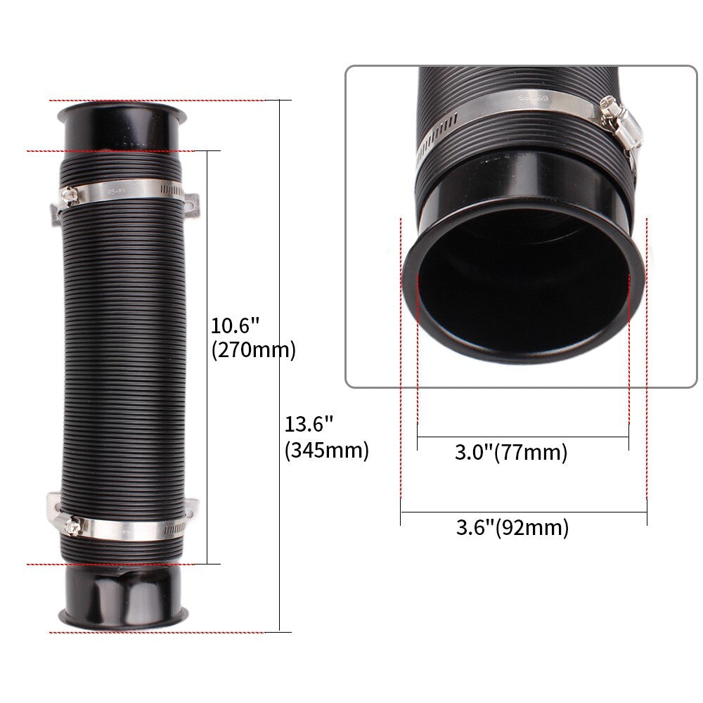 Universal 3in Flexible Car Cold Air Intake Hose Filter Pipe Telescopic Tube Kit