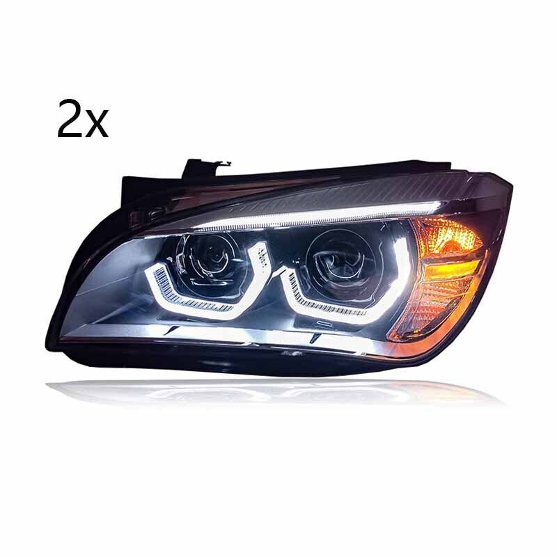 Two headlight assemblies, daytime running lights, and turn signals suitable for BMW X1 E84 2013-2015.