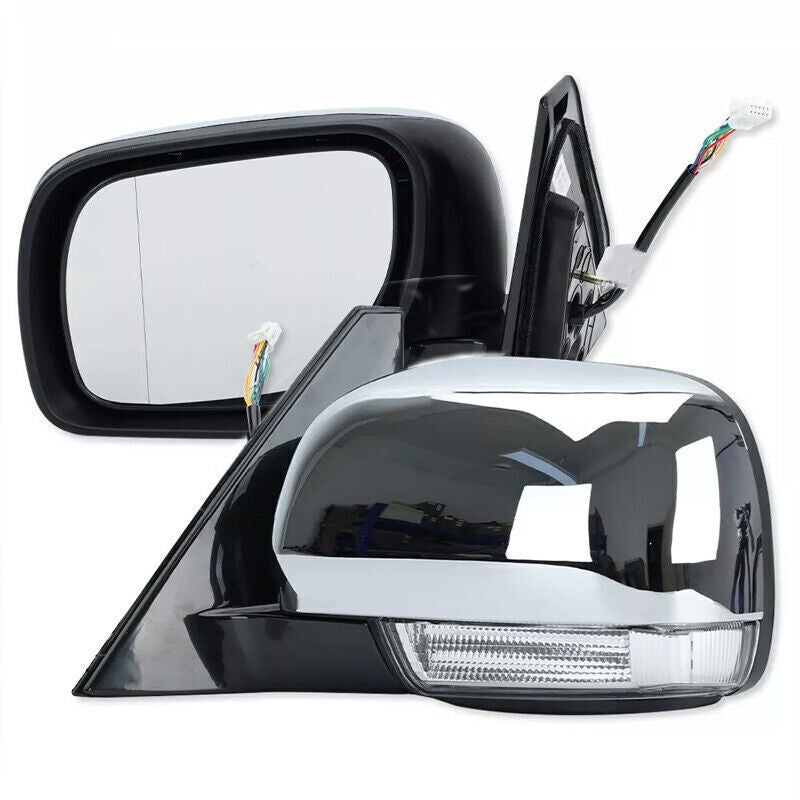 2-Piece Side Door Mirrors with Light Chrome Trim for Mitsubishi Pajero Montero 2006 - 2021