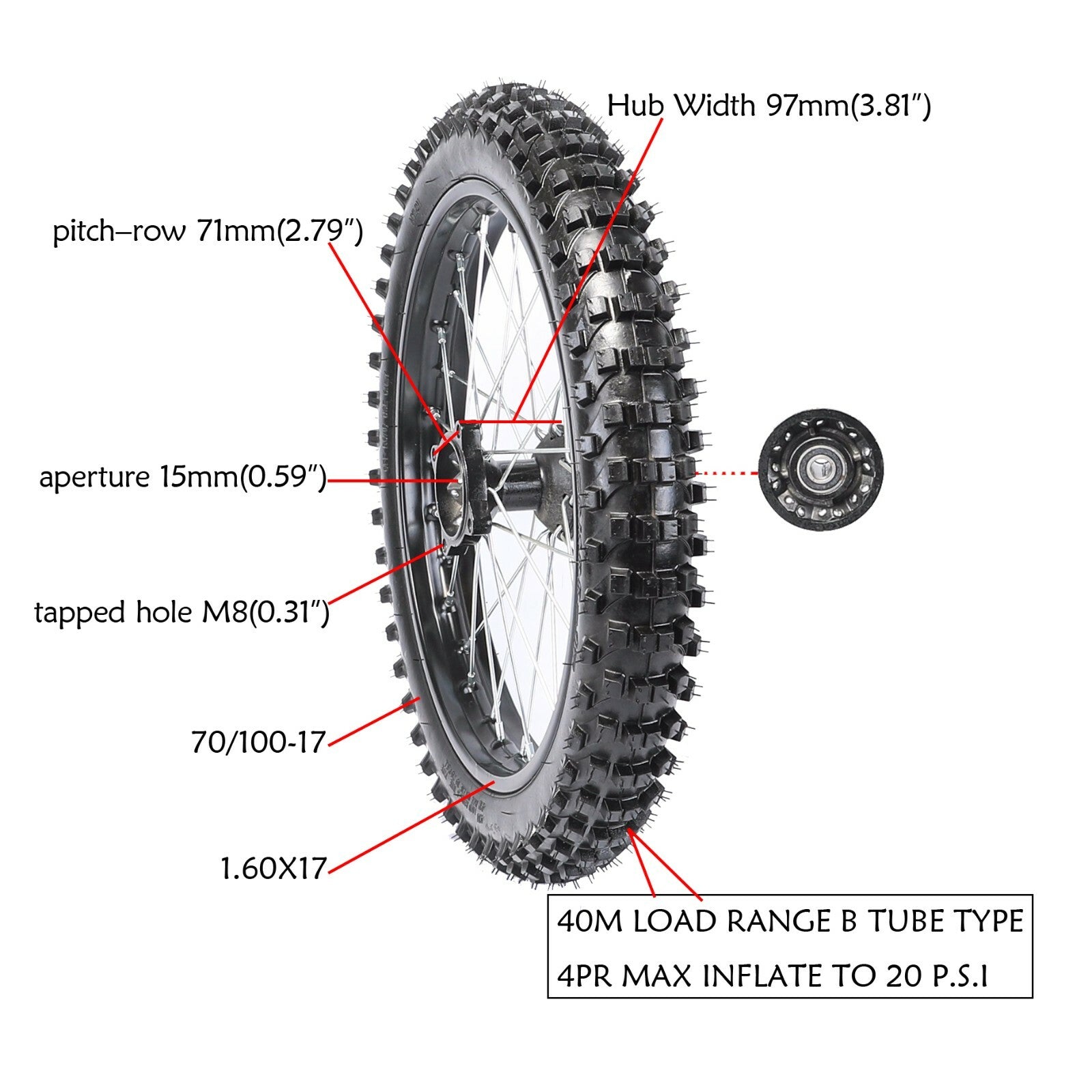 17-inch complete large wheel kit, 70/100-17 tires, rims + fork, 125cc/150cc bicycle.
