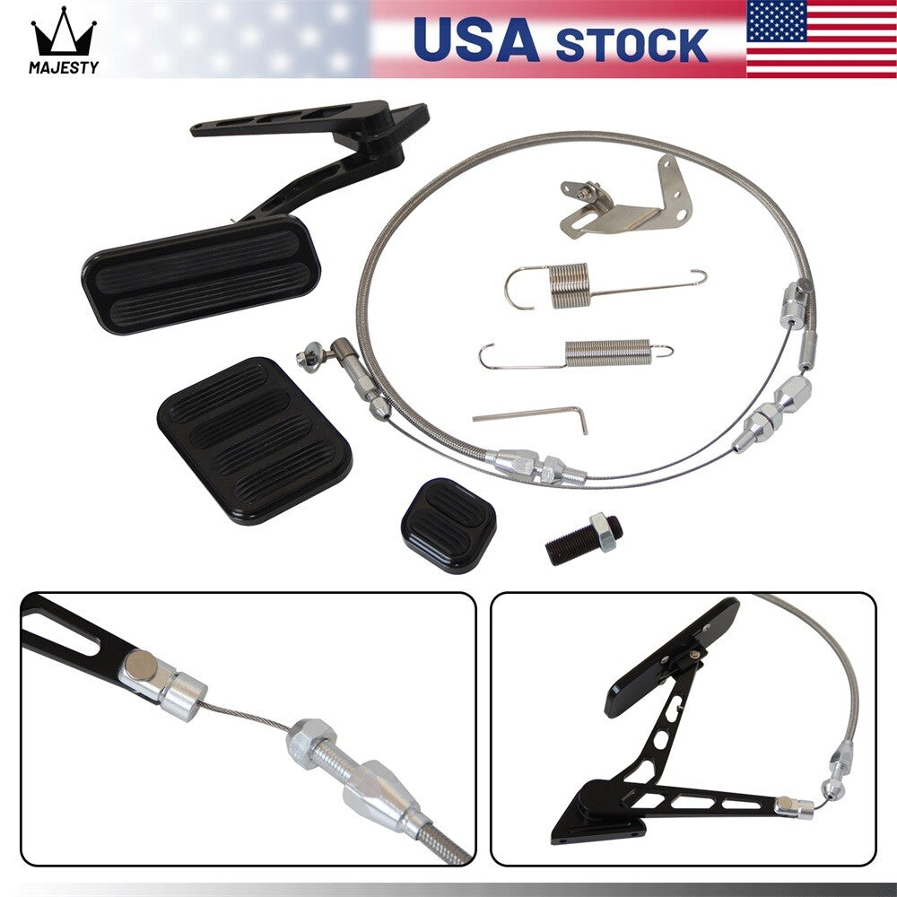 Billet Aluminum Gas Pedal+Brake  Clutch Black+Throttle Cable Bracket Spring Kit