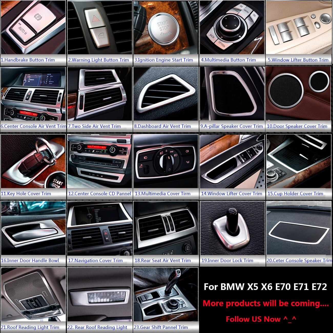 4x Stainless Steel for BMW X5 X6 E70 E71 E72 Car Inner Door Lock Pins Cover Trim