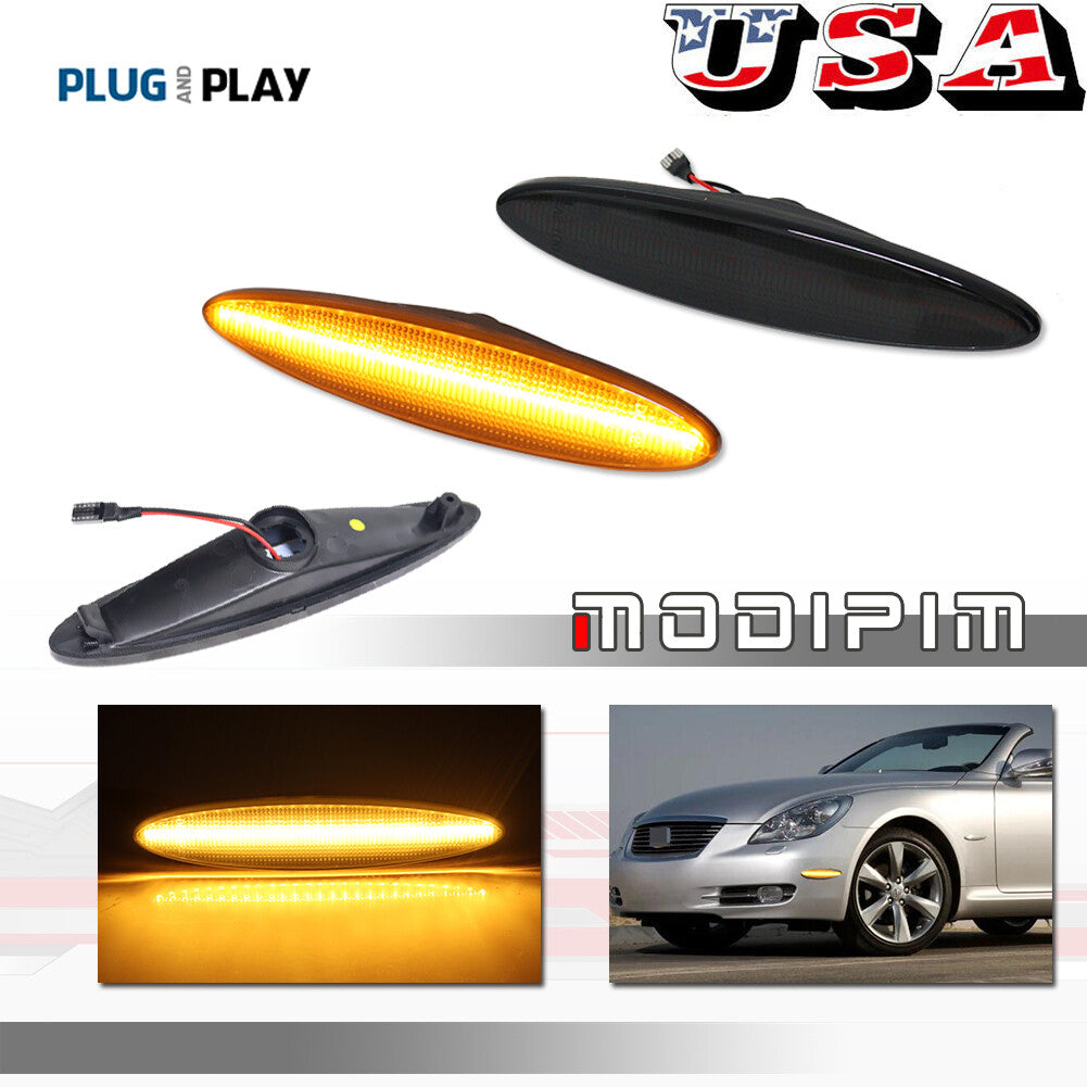 Suitable for 2002-2010 for Lexus SC430, smoked lens, amber LED front side marker parking light.