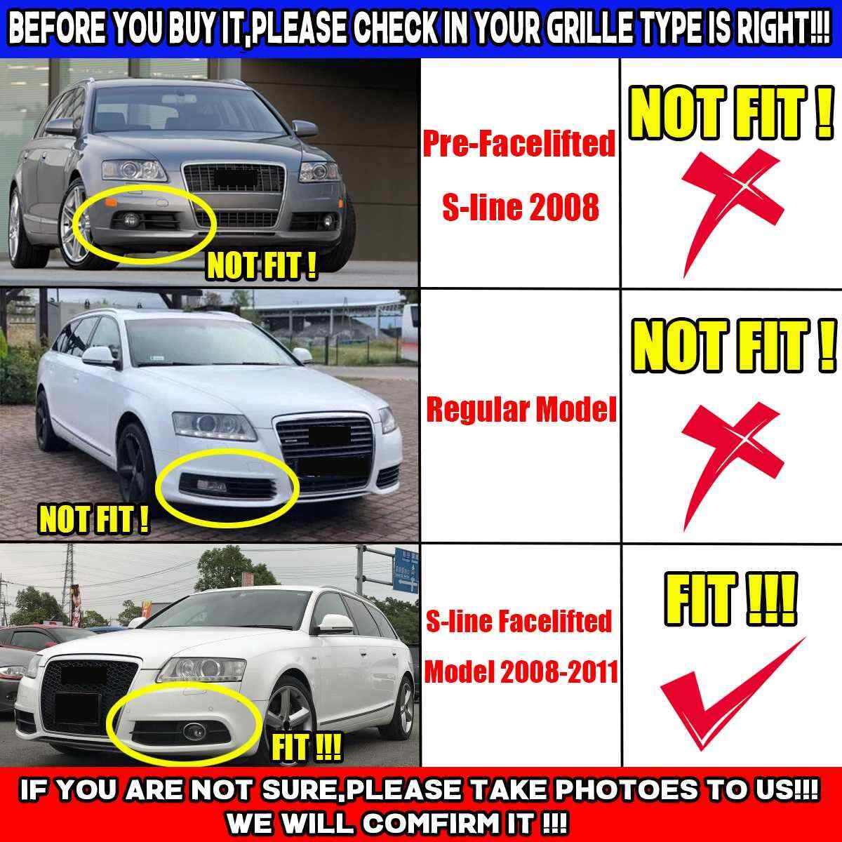 Chrome front bumper fog light grille cover honeycomb design suitable for Audi A6 C6 S-line 08-11