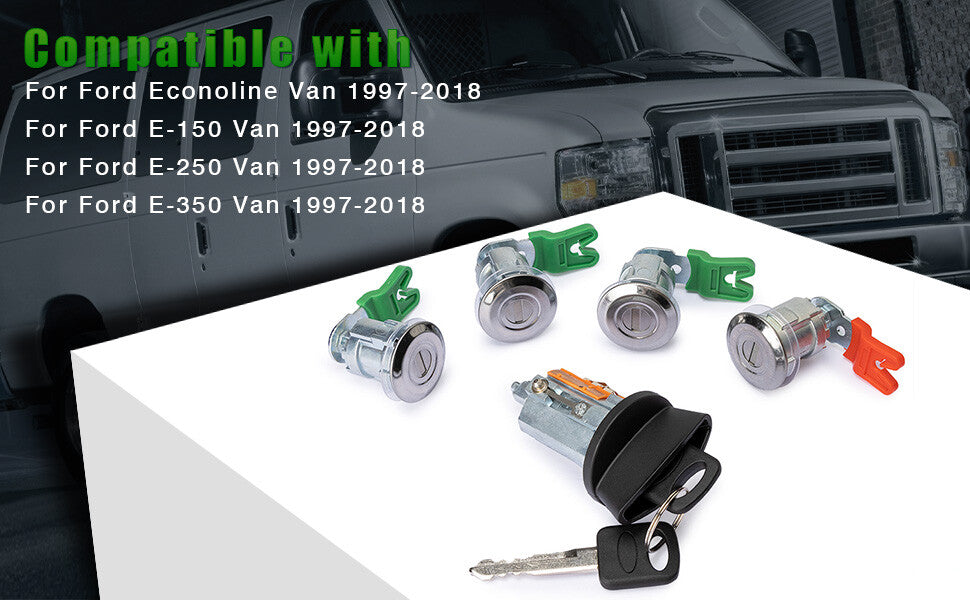 597638 Ignition Key Switch Door Lock Cylinder Kit for Ford E-150 E250 E350 6.8L