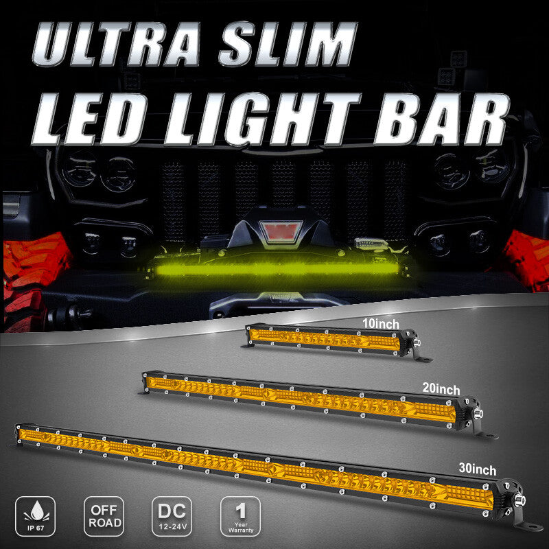 Yellow Ultra Slim LED Light Bar 10 Spot Flood Combo Work Truck SUV ATV 4WD 78W