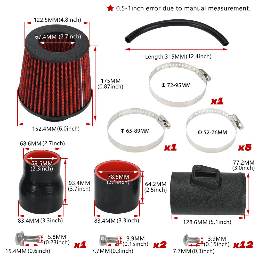 3.0 Cold Air Intake System Kit for Golf GTI MK6 2.0 TFSI 11-12 Air Filter Pipe