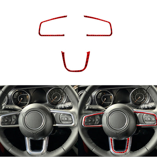 3x Red Carbon Fiber Steering Wheel Trim for Jeep for Wrangler Jl 2018 + Gladiator 2020 +
