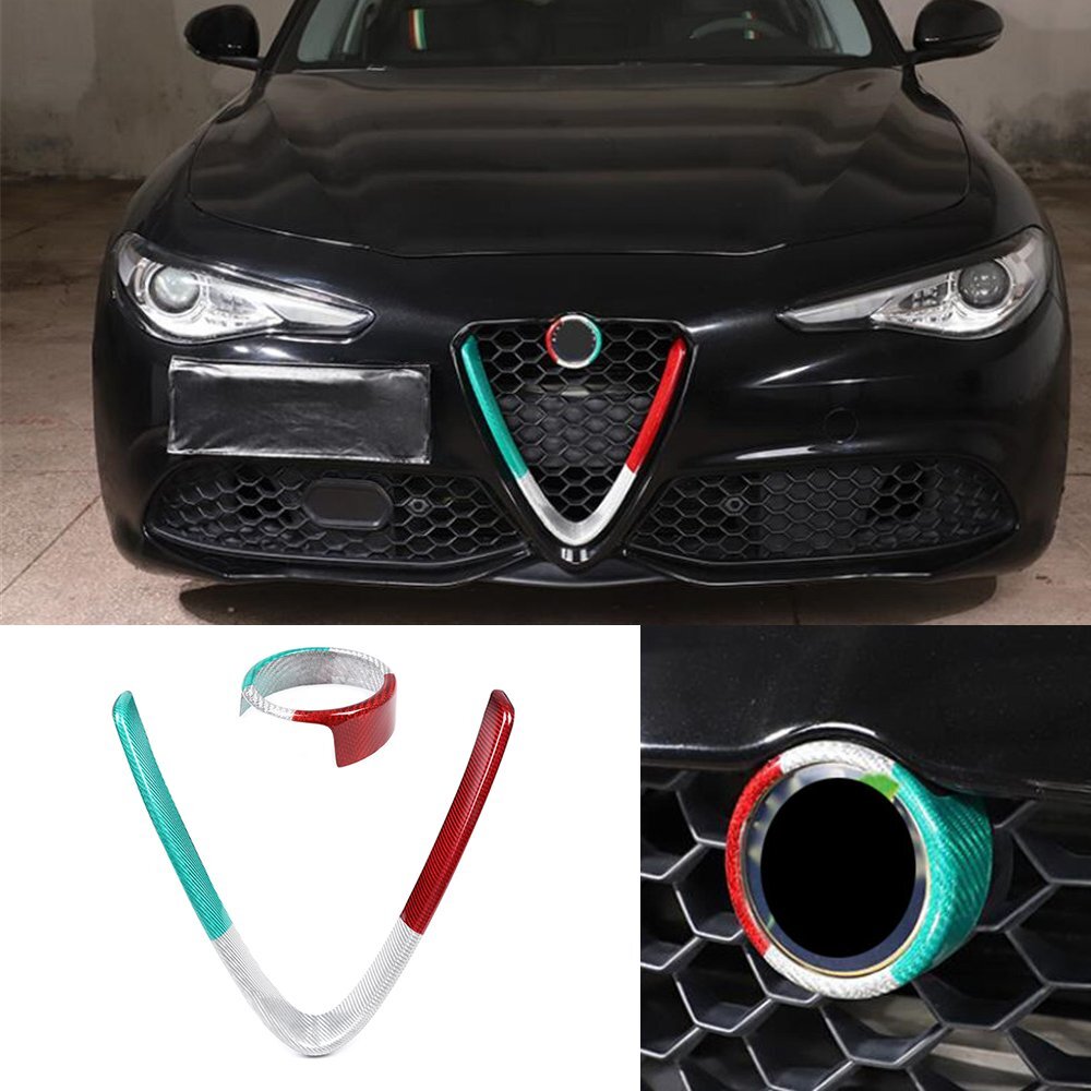 Carbon Fiber Front Logo Decorative Grille Cover for Alfa Romeo Giulia 2017-20