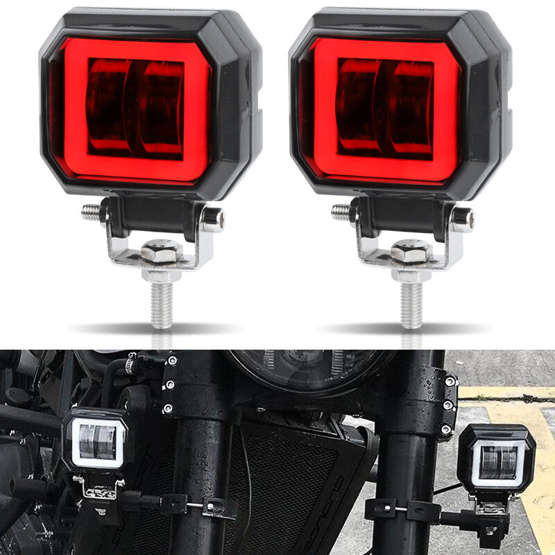 2X 3in Square LED Work Light Bar Spot Cube Pods Driving Fog Red Halo Offroad 4WD