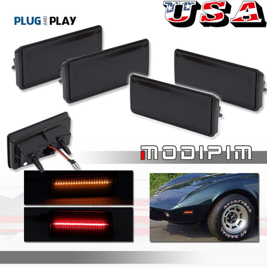 4-Piece Smoked Lens Front and Rear Side Marker Lights for 1974-1979 for Chevrolet for Corvette C3