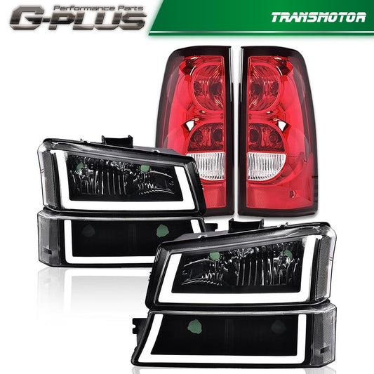 Suitable for 03-06 Silverado 1500 2500 motorcycles. Black/clear LED headlights + red taillights.