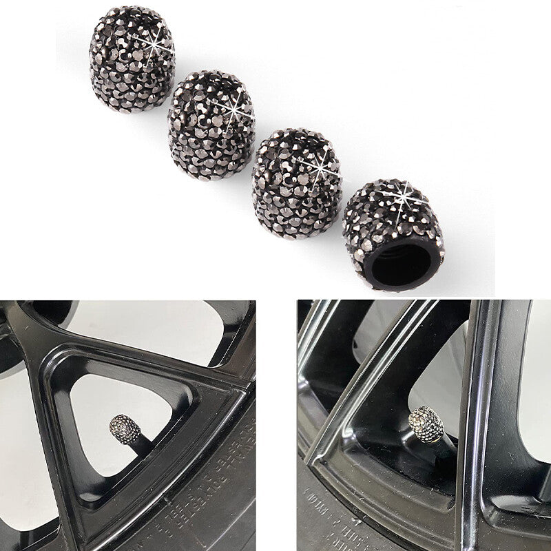 4Pcs Fashion Diamond Bling Car Tyre Tire Wheel Rim Air Valve Stem Cap Bright Blk