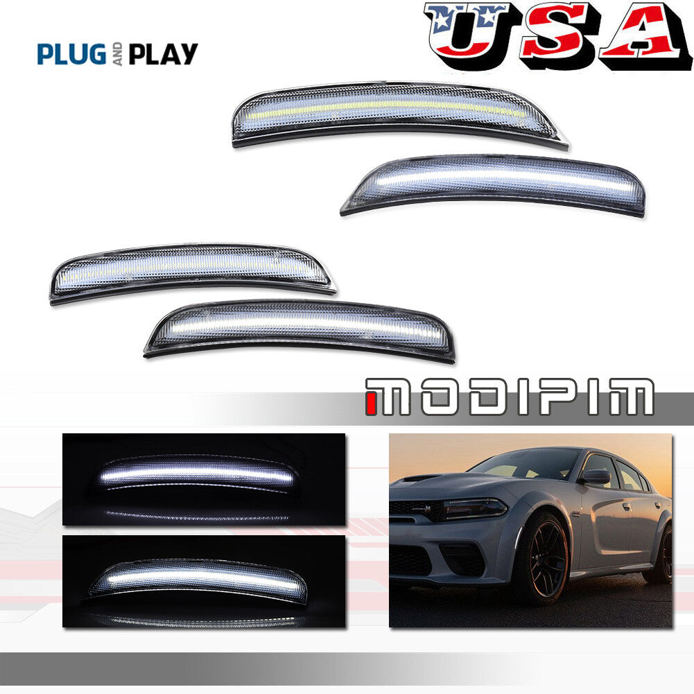 4-Pack LED Side Marker Lights, Front and Rear Transparent White LEDs, Suitable for 15-22 for Dodge Chargers