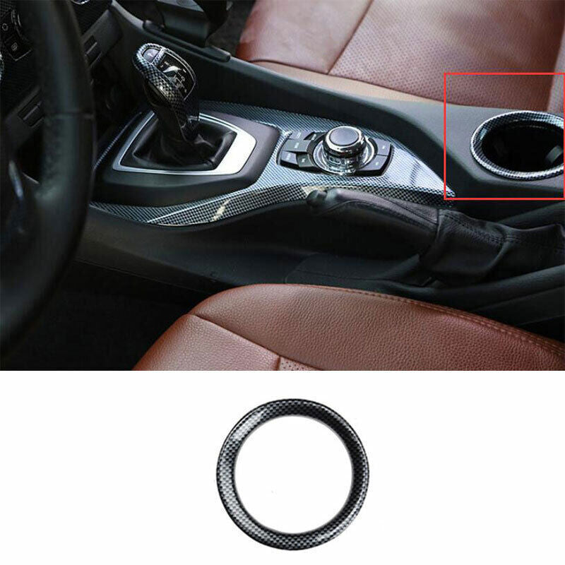 for BMW 2013-2015 E84 X1 ABS Carbon Fiber Middle Console Water Cup Ring Trim 1P