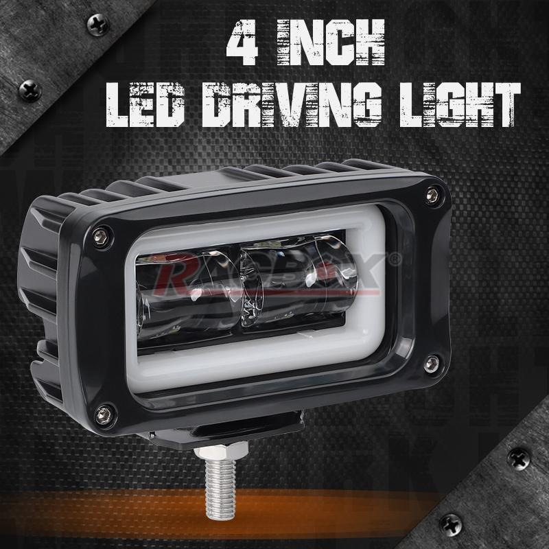 2X 4inch White LED Work Light Bar DRL Red Halo Driving Fog Pods Off Road SUV ATV
