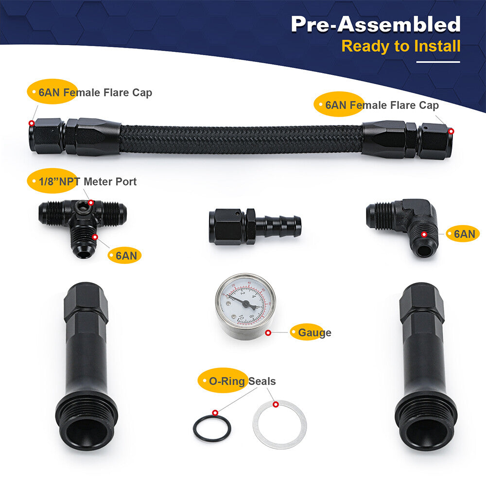 Aluminum For Holley 4150 Double Pumper Black Fuel Line Anodized w/ White Gauge