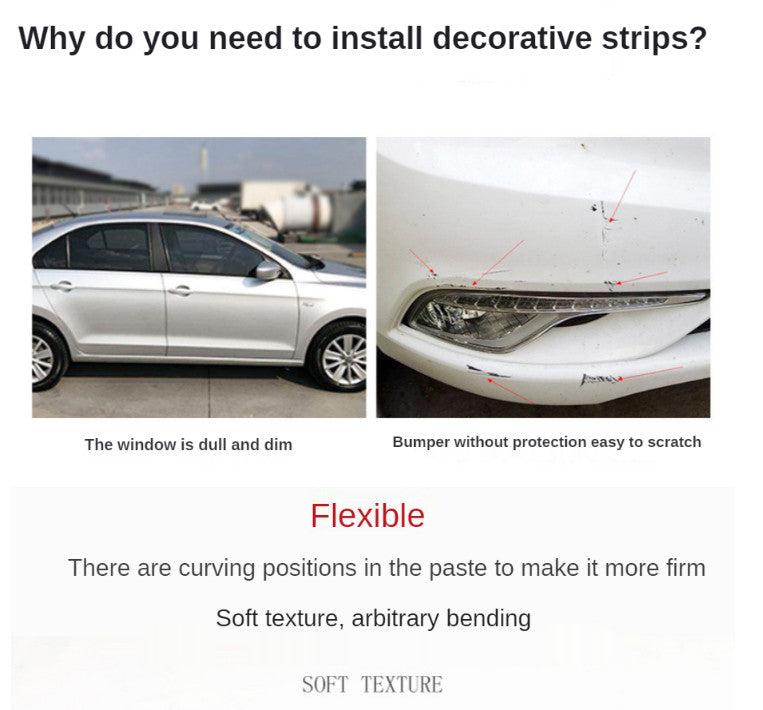 10mm3m Auto Car Door Window Bumper Decoration Moulding Trim silver Chrome Strip