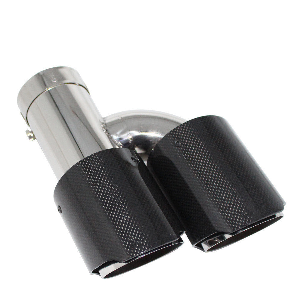 Car Right Glossy Carbon Fiber Exhaust Pipe H Rear Dual Exhaust Tip End Chrome