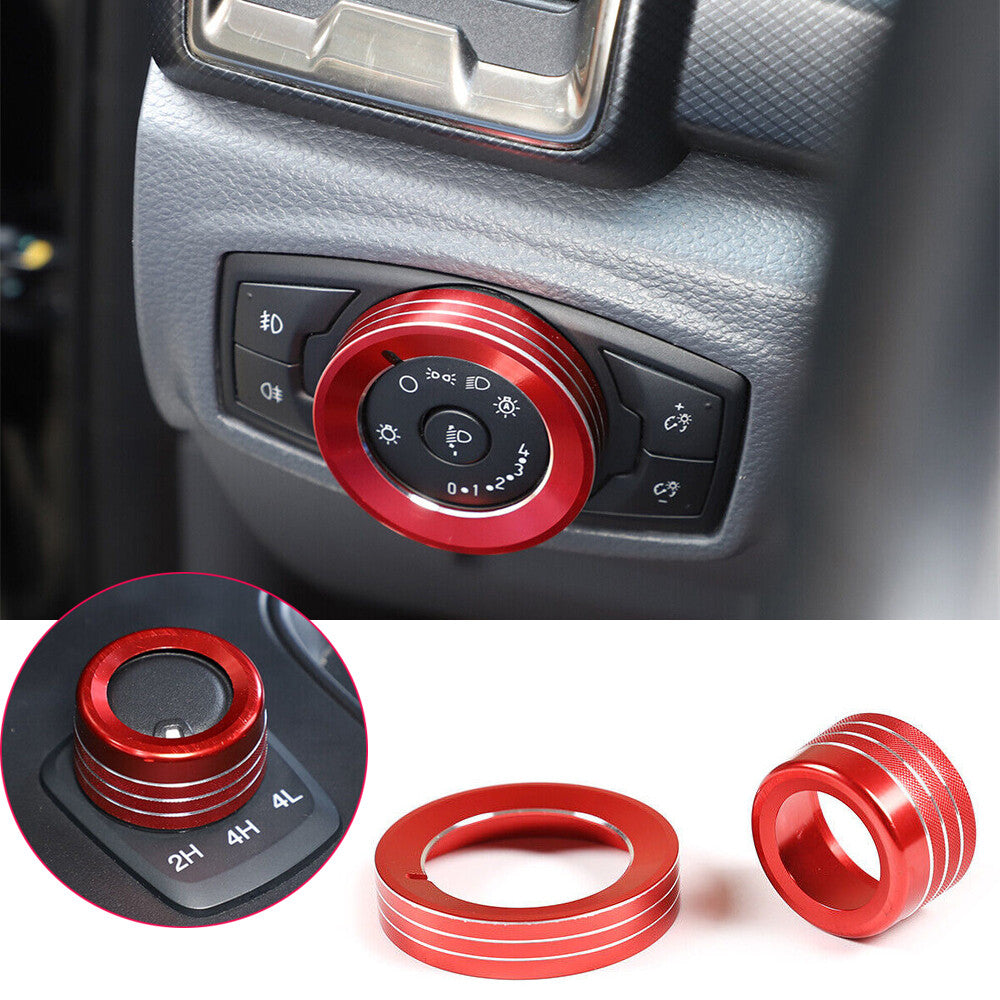 Red Headlight Switch 4WD Four-wheel Drive Knob Cover for Ford Ranger 2015-2021