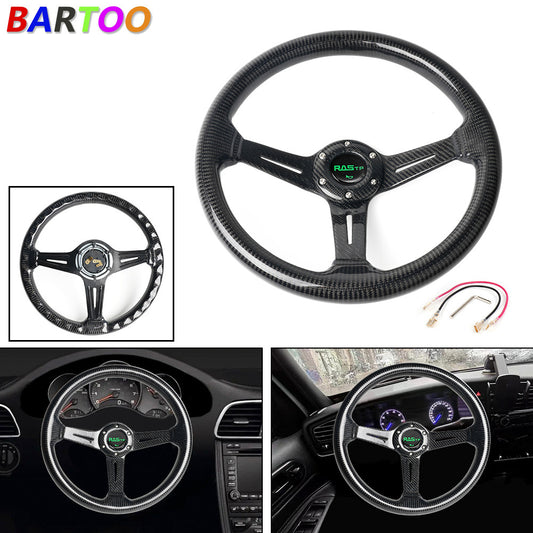 14inch/345mm 6 Bolt Universal Real Carbon Fiber Racing Steering Wheel Deep Dish