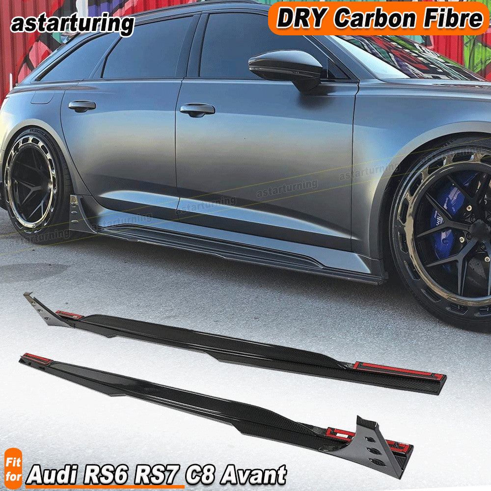 for Audi RS6 RS7 C8 Avant Wagon 19+ Dry Carbon Side Skirt Extension Lip Spoiler