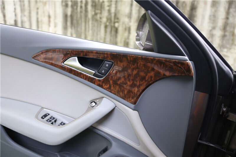 Car Inner Door Panel Cover Decor Trim 4PCS Fit for Audi A6L 2012-2018 Brown Wood