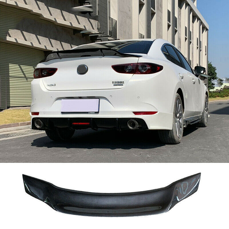 1X R style Carbon Rear Tail Trunk Spoiler Wing Lip Trim for Mazda 3 Sedan 19-23