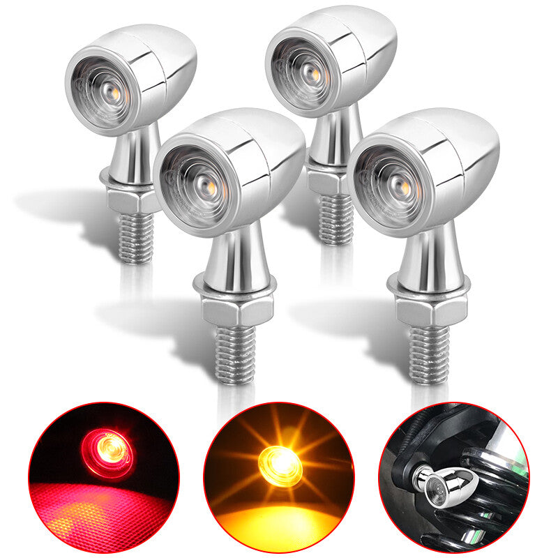 4x for Mini Motorcycle LED Bullet Turn Signal Blinker Brake Light Indicator Chrome