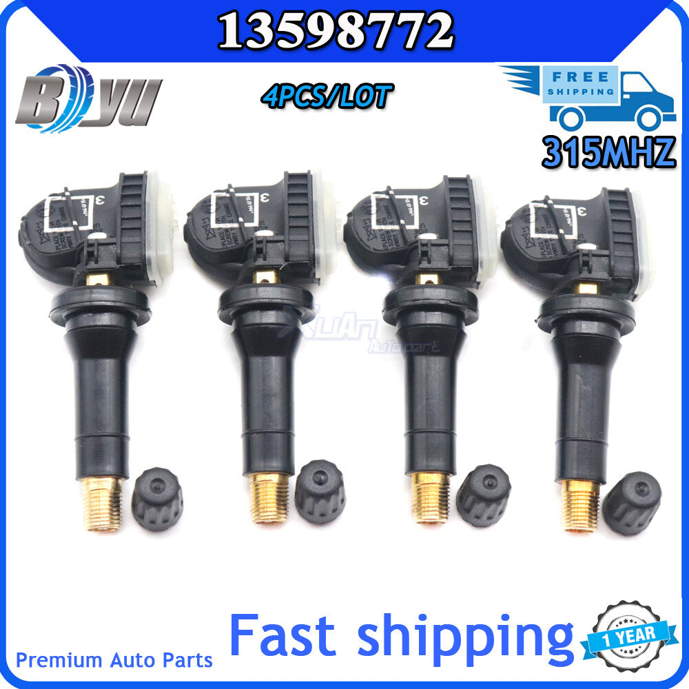 4-pack of new TPMS tire pressure monitoring sensors 13598772 for Chevrolet for GMC for Buick