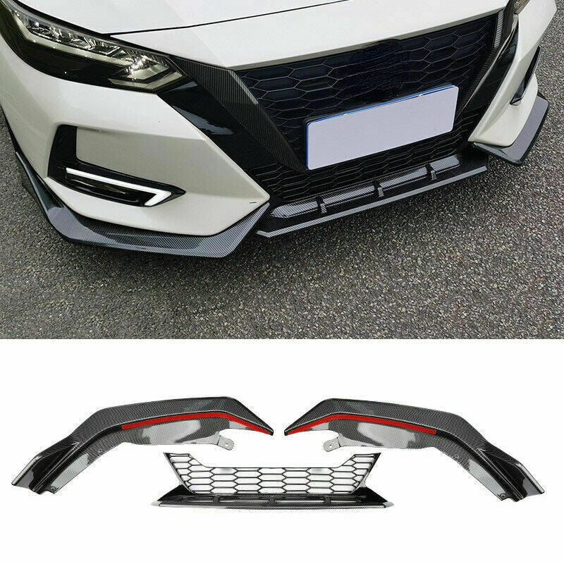 3x for Nissan Sylphy Sentra 2020-23 CarbonRed Front Bumper Lip Spoiler Body Kit