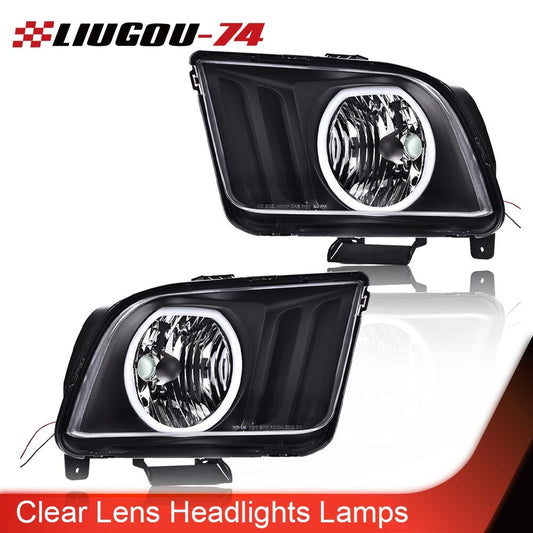 Suitable for 05-09 for Ford for Mustang Black/Smoke LED DRL Halo Headlights LHRH