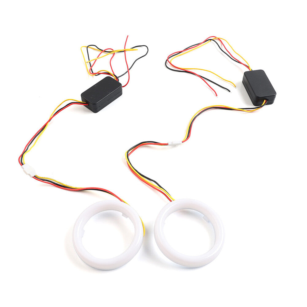 95MM White Amber Switchback LED Angel Eyes Halo Rings Car Headlight Retrofit