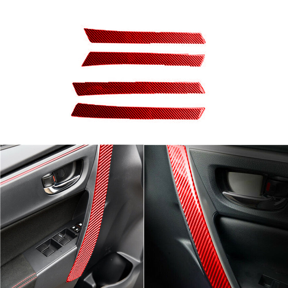 4X Red Carbon Fiber Inner Armrest Strip Cover Trim for Toyota for Corolla 2014-2018