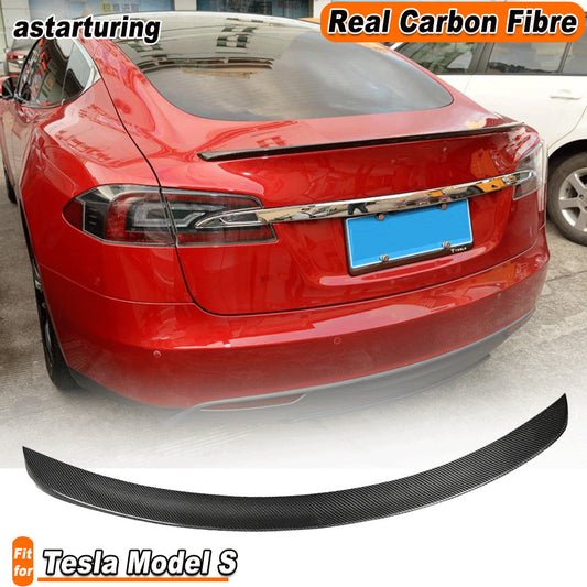 Fit for Tesla for Model S 2012-2019 REAL Carbon Rear Trunk Spoiler Tail Wing Lip