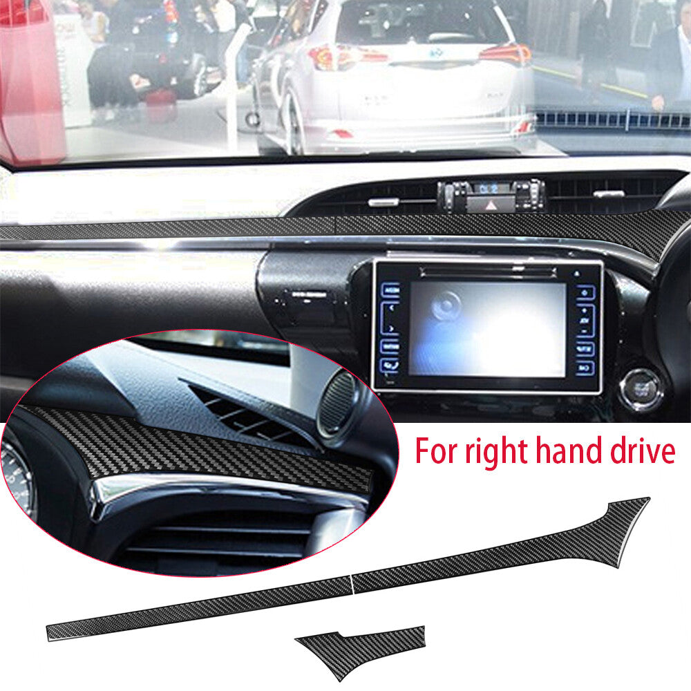 For T@yota Hilux Revo 15-21 RHD Center Console Dashboard Panel Trim Carbon Fiber