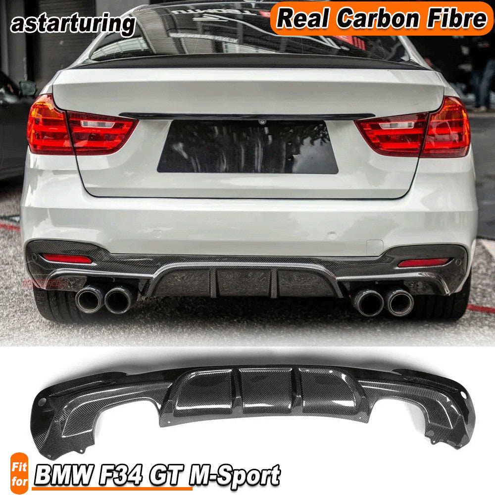 REAL CARBON Rear Bumper Diffuser Dual Outlet Lip for BMW F34 GT M-Sport 2014-17