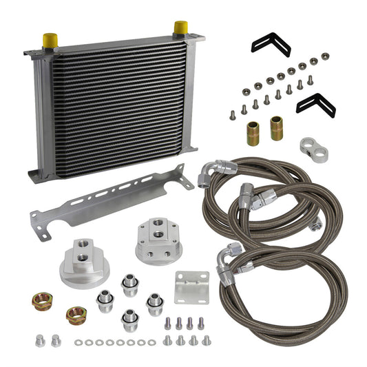 Universal 30 Row AN10 7/8-14 UNF Oil Cooler Kit Relocation Adapter Kit Silver