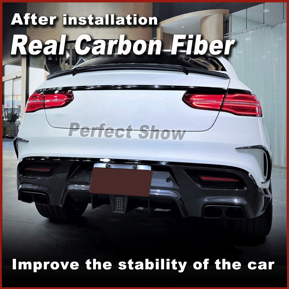 for Benz C292 GLE450 GLE63 Coupe 16-19 Real Carbon Rear Bumper Canards Fins