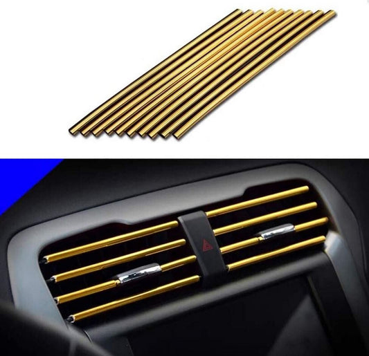10-Piece Car Air Conditioner Socket Decorative Molded Trim Strips in Gold for BMW