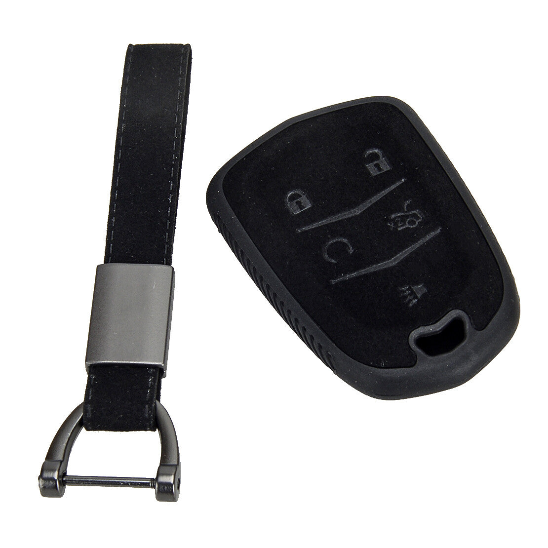 Suede Leather 5 Button Key Fob Case Cover Shell Fit for Cadillac ATS XTS CTS SRX