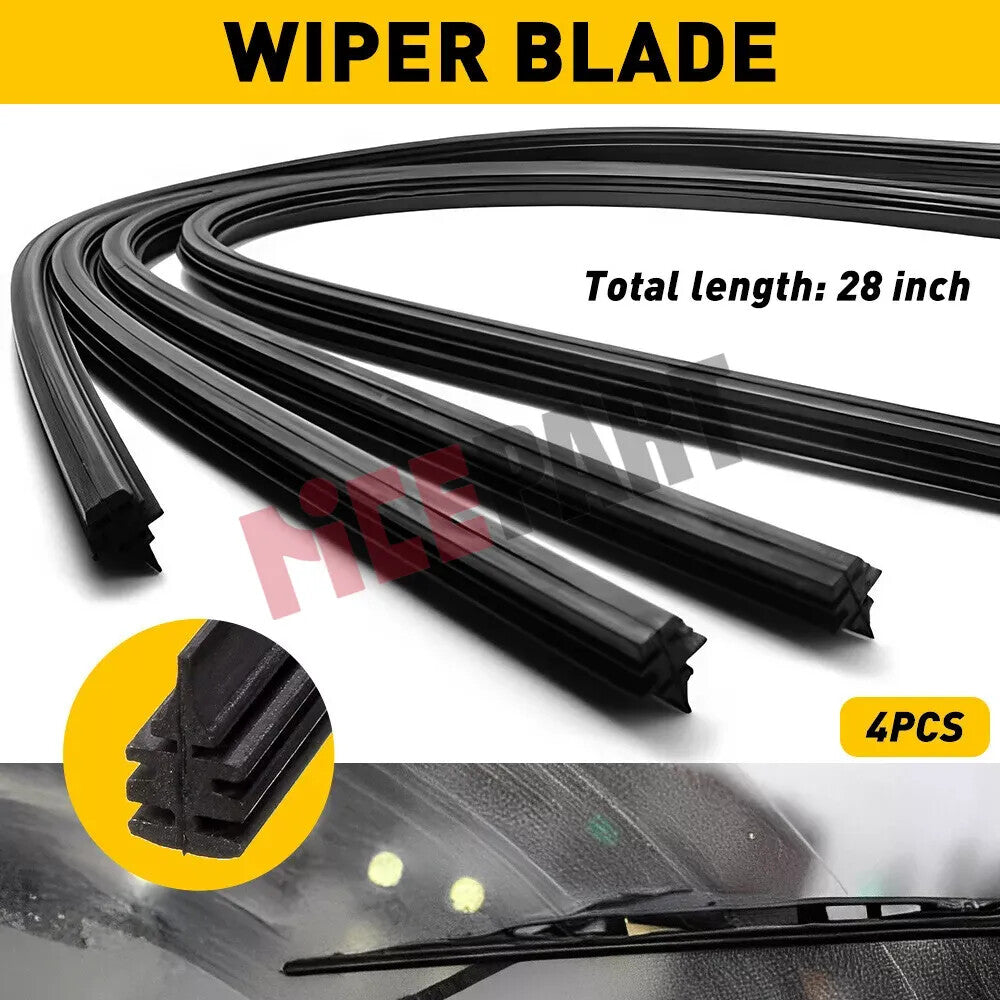 4-Piece Pack of 28-inch Silicone Frameless Windshield Wiper Strips, Compatible with Automotive Bus