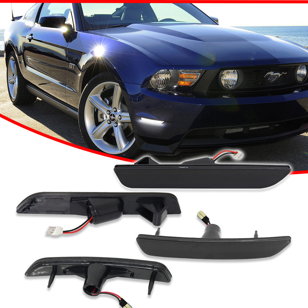 4X for 2010-2014 for Ford for Mustang front and rear bumper side marker lights in smoke white