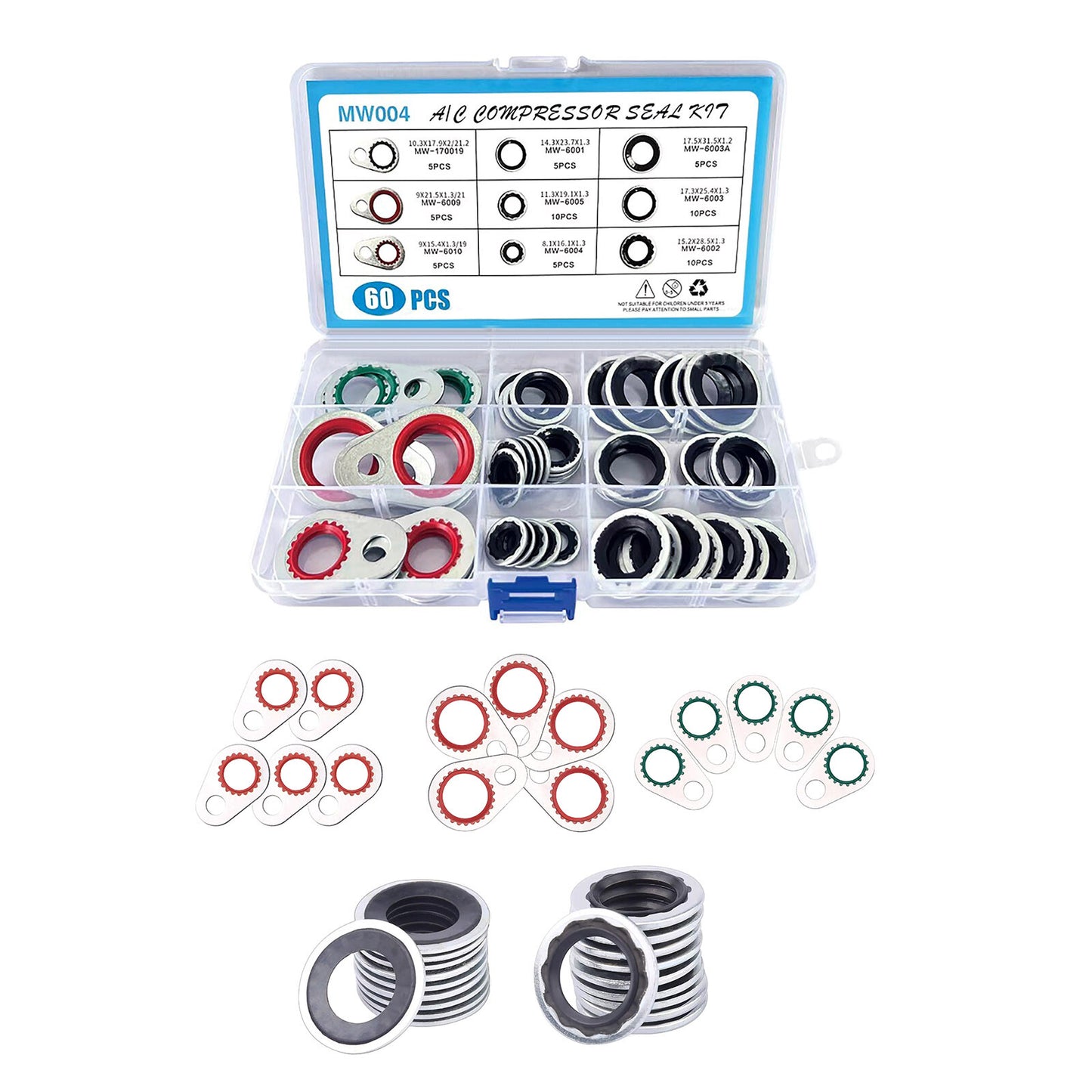 60Pcs/Box 9 Size Air Conditioning System Compressor Gasket Seals Washer Kits