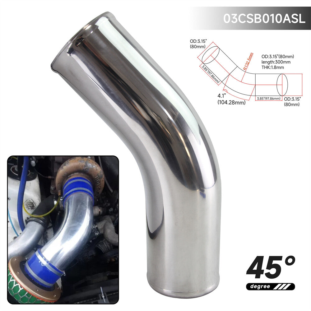 45 Degree 80mm 3.15 inch Aluminum Intercooler Intake Pipe Piping Tube Hose