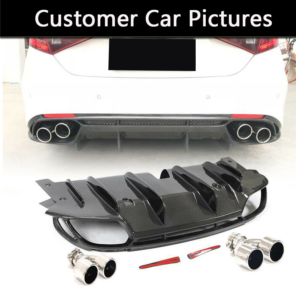 for Alfa Romeo Giulia Base 2017-20 Carbon Fiber Rear Bumper Diffuser Lip W/Tips