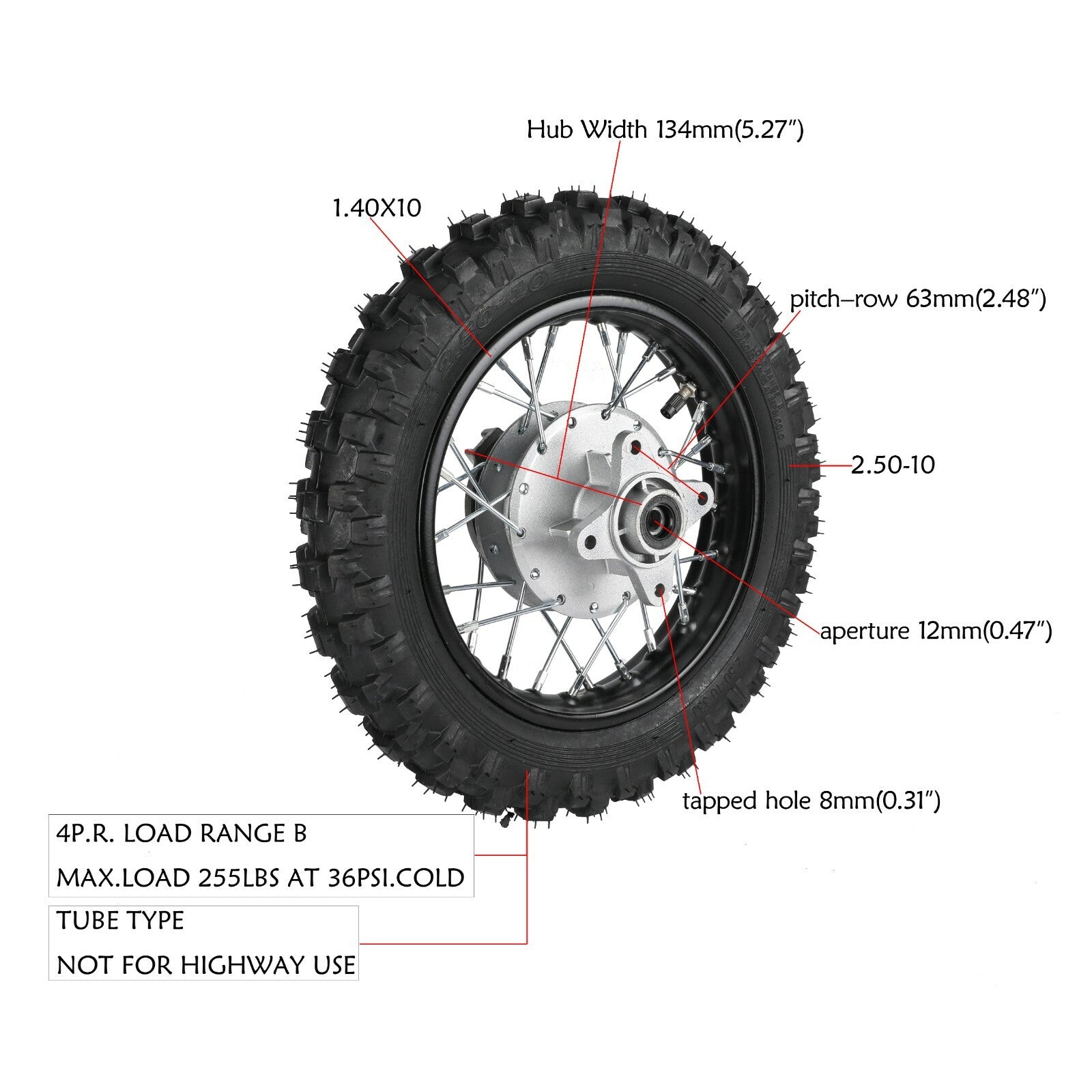 12mm Front Rear 10 Wheels 2.50-10 Tyre  Rim + Sprocket for Honda CRF50 TTR50