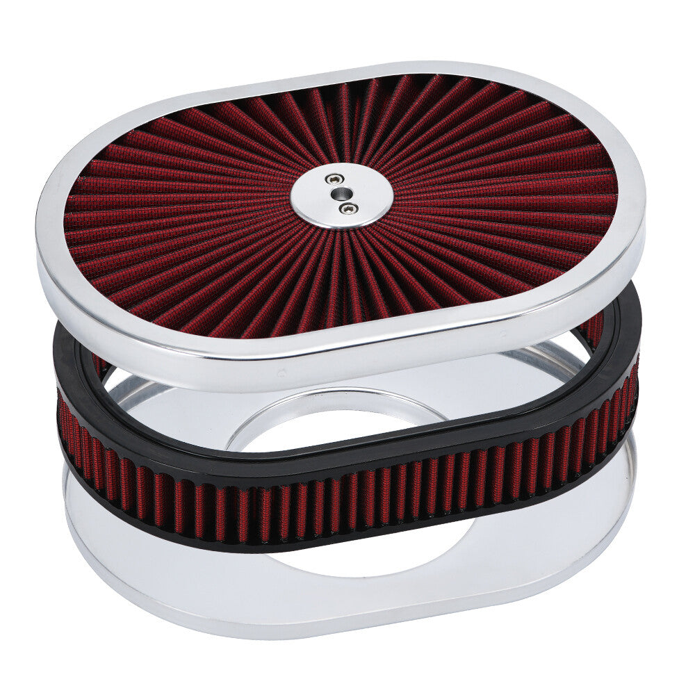 RED 12 Oval Flow Thru Hot Rod Air Cleaner Washable SBC BBC for Chevy for Ford