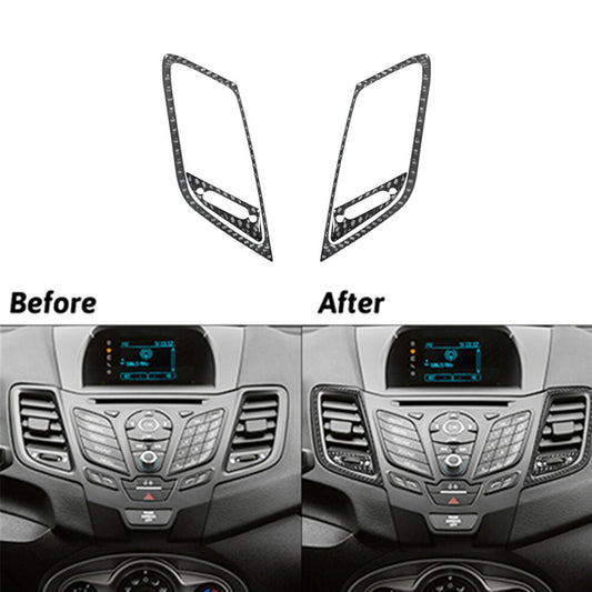 2Pcs Carbon Fiber Interior Center Air Vent Cover Trim for Ford Fiesta 2011-2015